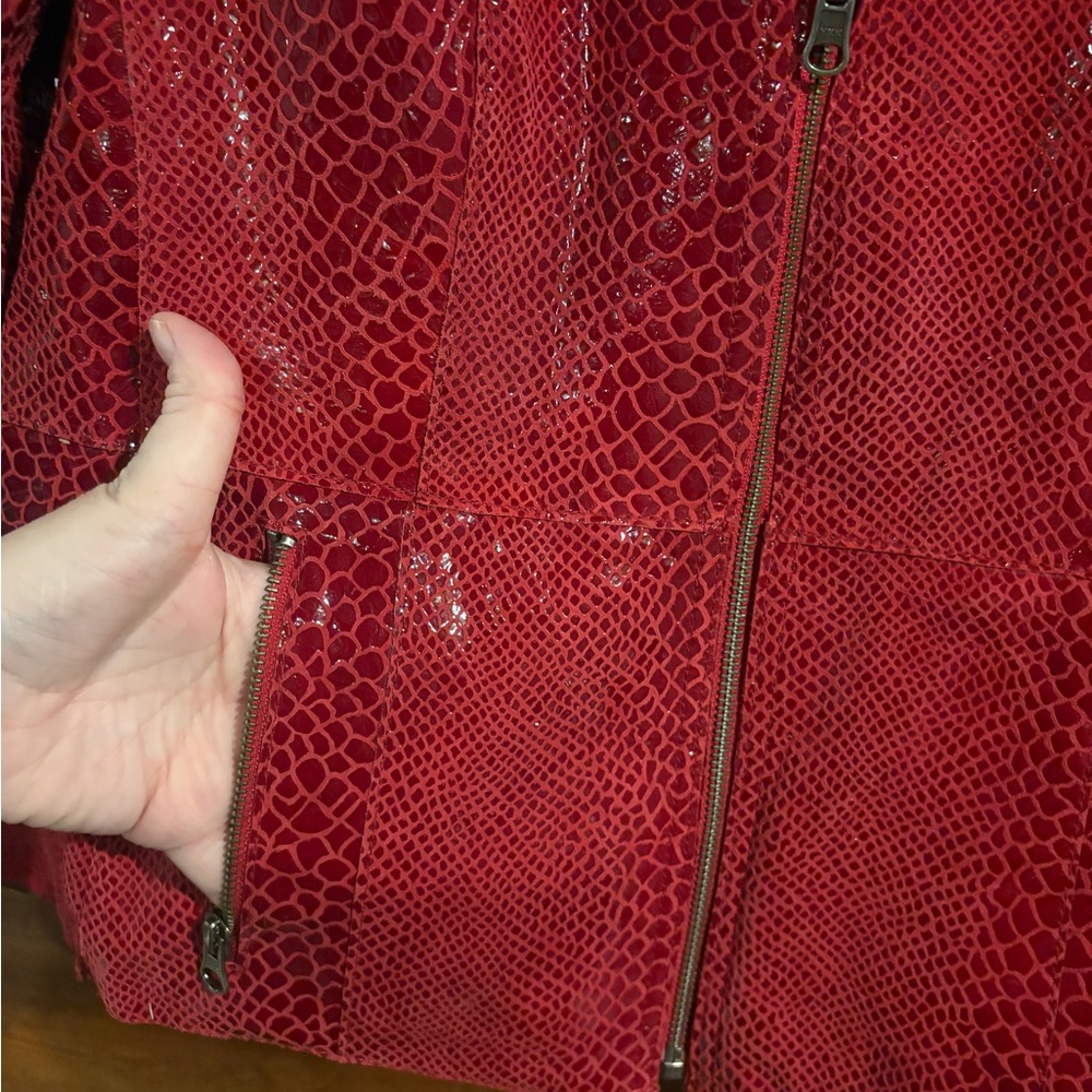 Chico's Red Textured Leather Jacket - Picture 2 of 6